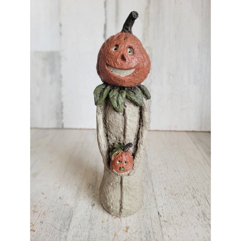Vintage shabby chic pumpkin man folk art figure Halloween home decor